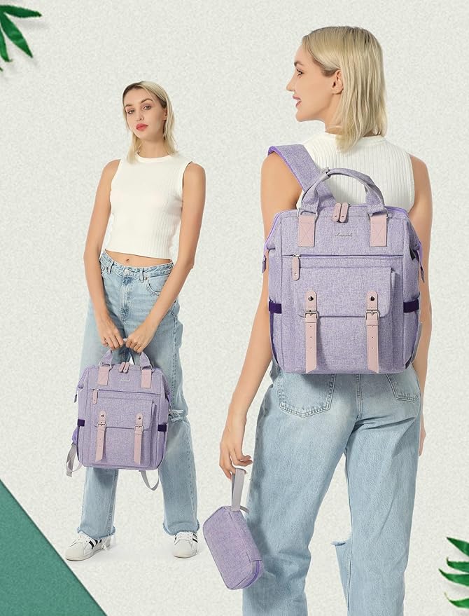LOVEVOOK Laptop Backpack for Women, 17.3 Inch Teacher Nurse Bag Work Travel Computer Backpacks Purse, College Bookbag for School, Water Resistant Daypack