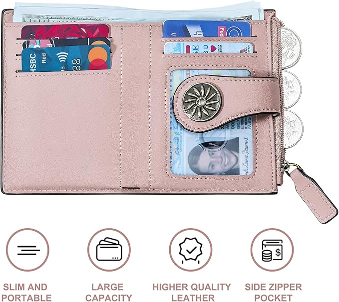 Tipmile Small Wallet for Women Bifold RFID Blocking Card Holder Leather Wallets with Zipper Coin Pocket