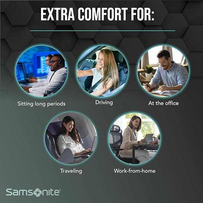Samsonite Memory Foam Seat Cushion – Ergonomic Cushion for Office Chair, Tailbone Pressure Pad, Coccyx Support for Sciatica, Supportive Seat for Car, Desk, and Gaming Chairs, Black
