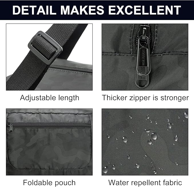 HOLYLUCK Foldable Travel Duffel Bag For Women & Men Luggage Great for Gym (midnight camo)