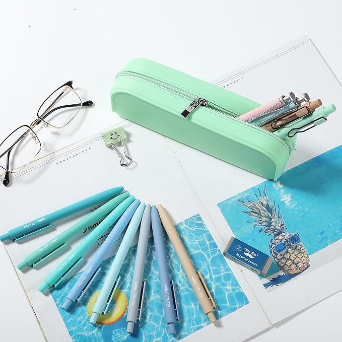 Mr. Pen- Silicone Pencil Case Pouch, Mint Breeze, Aesthetic Multipurpose Design, Aesthetic Pencil Case Small, Silicone Makeup Bag