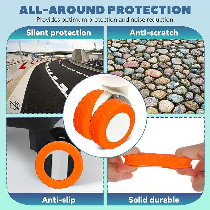 Ymapinc 8Pcs Orange Luggage Wheel Covers, Silicone Suitcase Protector, Anti-Slip Replacement Accessories for 2.1-2.4 Inch Rolling Roller Wheels