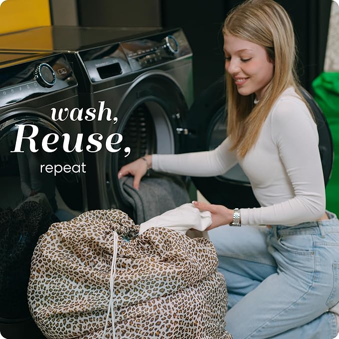 Nylon XL Laundry Bag - Locking Drawstring Closure, Machine Washable, These Large Bags Will Fit a Laundry Basket and Strong Enough to Carry up to Two Loads of Clothes (Leopard | 30" x 40")
