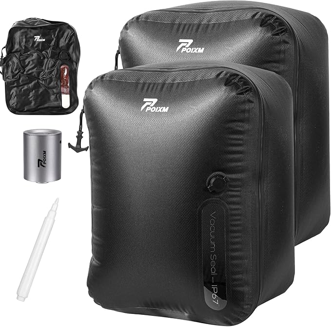 Vacuum Bags for Travel with Wireless Pump, 180° Open Zipper, IP67 Waterproof, Reusable Space Saver Compression Bags for Backpack, Suitcase, Home Storage(2 Pack + Pump)