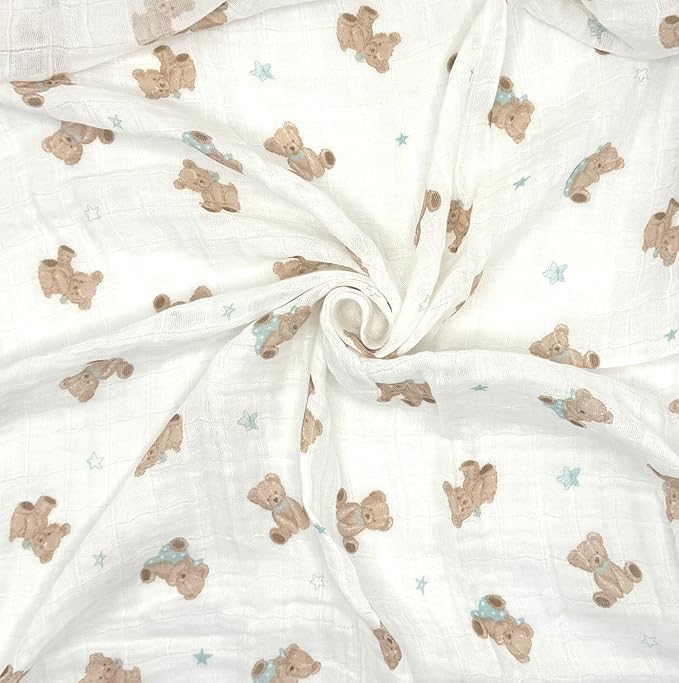 American Baby Company 2-Pack 100% Cotton Muslin Swaddle Blanket (47" x 47"), Soft, Breathable & Lightweight, Teddy Bear, Perfect for Swaddling, Travel and Gifting