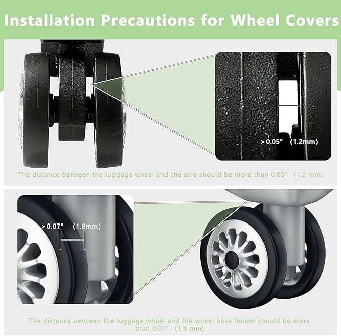 8 Pcs Upgraded Luggage Wheel Covers, Suitcase Protector, Wear-Resistant Anti-Noise Silicone Wheel Covers for 2-2.4” Spinner Wheels, Travel Accessories for Carry On Luggage (Green, Small)