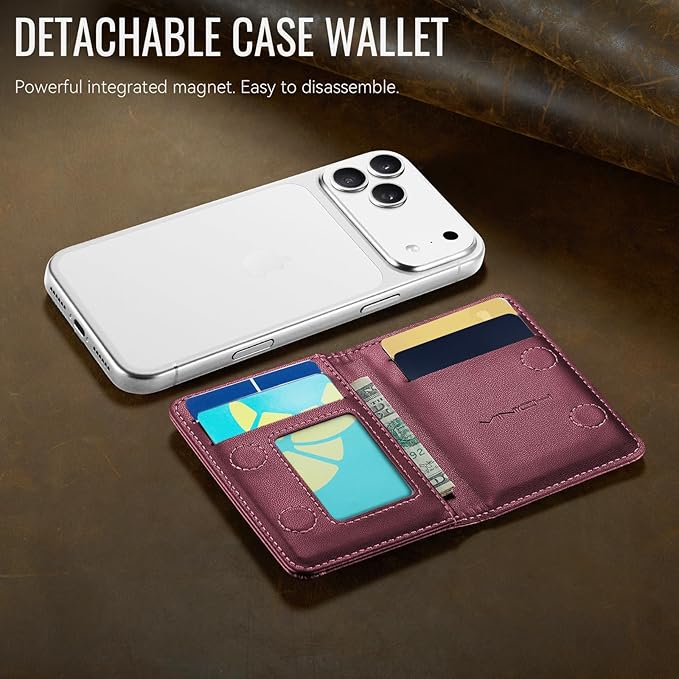 Vinich for Magsafe Wallet Magnetic RFID Blocking Card Holder Compatible with MagSafe Phones and Cases, Strong Magnet Minimalist Phone Wallet for iPhone 17/16/15/14/13/12/Pro/Max/Plus, Wine Red