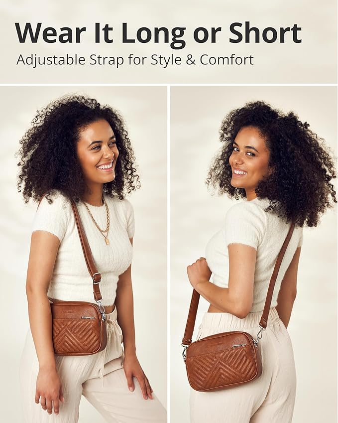 Vantamo Premium Quilted Crossbody Bags for Women with Anti-Pickpocket Clip, Vegan Leather Handbags, Travel Purses for Women