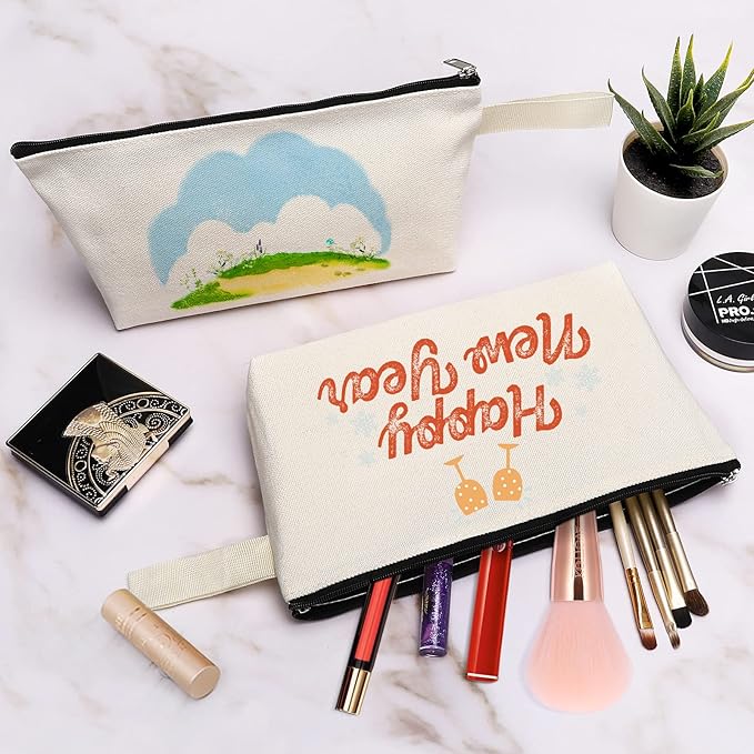 10 Pieces Cotton Canvas Makeup Bag with Bottom, Multi-Purpose Cosmetic Bag with Zipper Travel Toiletry Pouch, Blank DIY Craft Bag Pencil Bag (M, Black), MN-WB07