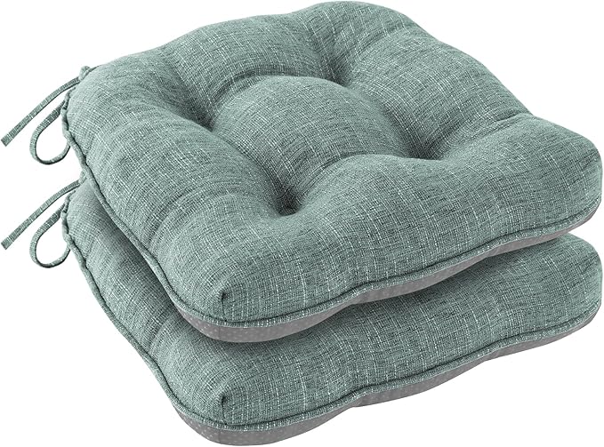 Chair Cushions for Dining Chairs Set of 2, Kitchen Chair Cushions, Chair Pads with Ties Non Slip Backing, Christmas Room Decor, Tufted Memory Foam Seat Cushion 2 Pack, 15.5x15.5x4, Sage Green