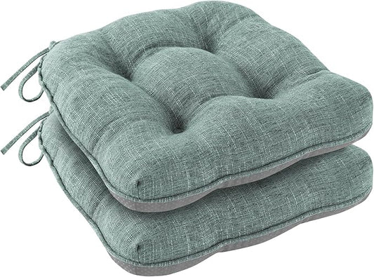 Chair Cushions for Dining Chairs Set of 2, Kitchen Chair Cushions, Chair Pads with Ties Non Slip Backing, Christmas Room Decor, Tufted Memory Foam Seat Cushion 2 Pack, 15.5x15.5x4, Sage Green
