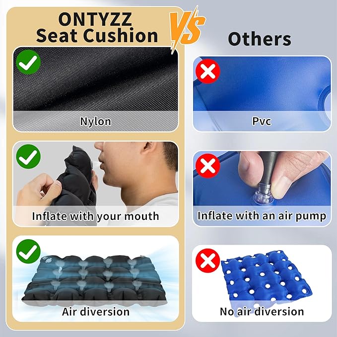 ONTYZZ Inflatable Seat Cushion Lightweight Airplane Seat Cushion Stadium Seat Travel Cushion for Climbing Hiking Office Airplane