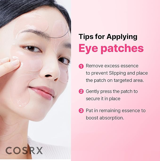 COSRX Pink Peptides Collagen Hydrogel Eye Patch for Puffy Eyes and Dark Circles, Under Eye Mask, 60 Under Eye Patches, Korean Skin Care