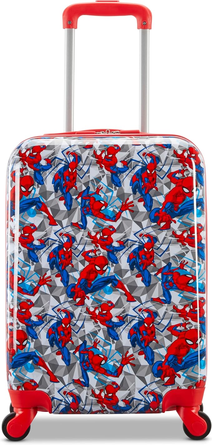 American Tourister Spiderman Iconic Carry-On Luggage - Airline Approved, Durable Hardshell - Roll Confidentially with Spinner Wheels & Colorful Adjustable Handle