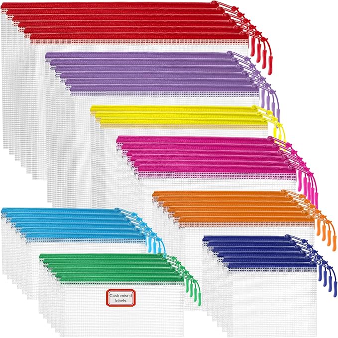 45pcs Mesh Zipper Pouch for Organization,Storage Pouches Colored PVC Travel Zipper Bags Clear Multipurpose Document Bags Suitable for Travel School Board Game and Office Supplies