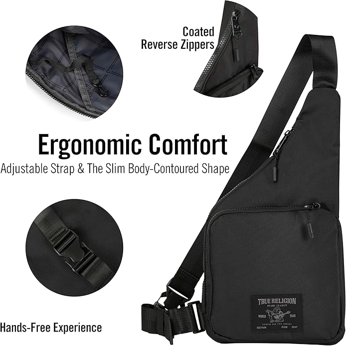 True Religion Cross Body Bag for Woman and Men - Anti Theft Shoulder Sling Bag, Zipper Phone Pocket and Key Leash