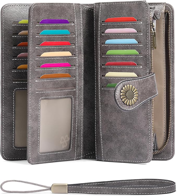 SENDEFN Wallets for Women Leather Credit Card Holder with RFID Blocking Large Capacity Wristlet | with RFID Blocking, Large Capacity, Wristlet, with RFID Blocking, Large Capacity, Wristlet