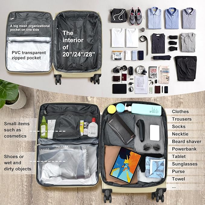 Verdi Luggage 2 Piece Set Suitcase Spinner Wheels Softshell Expandable, Carry On Luggage with USB Port (Khaki, 2-Piece set(20/24))
