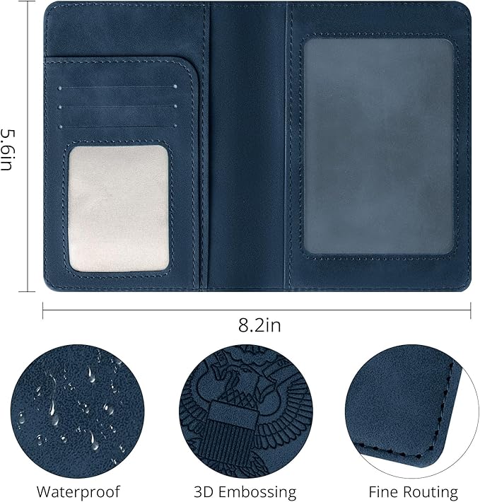 Passport Holder for Travel Essentials,RFID Blocking Passport Cover Wallet Card Case for Women and Men (Dark Blue)