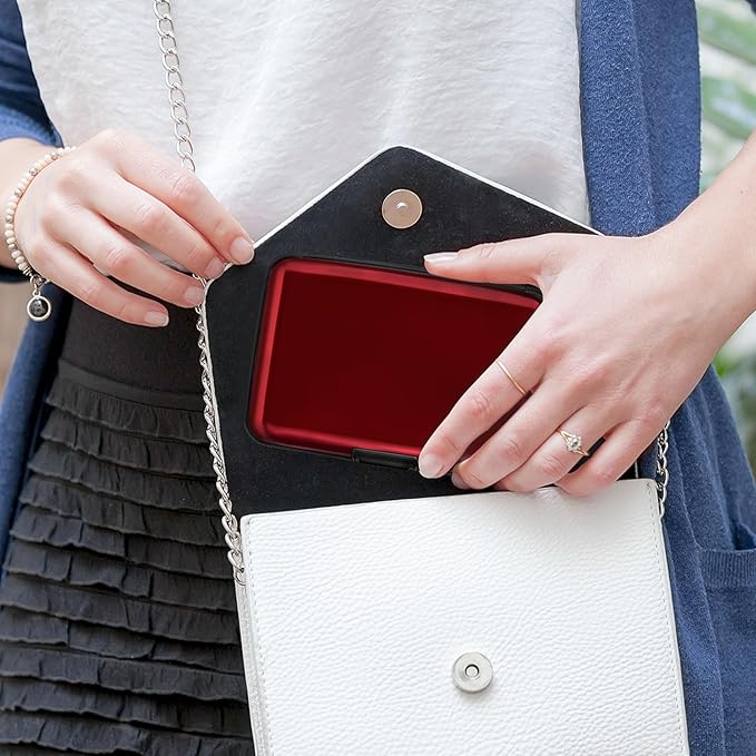 Mayski Credit Card Holder, RFID Blocking, Aluminum Alloy Hard Case, Small Mini Business Metal Wallet for Women Men, Red