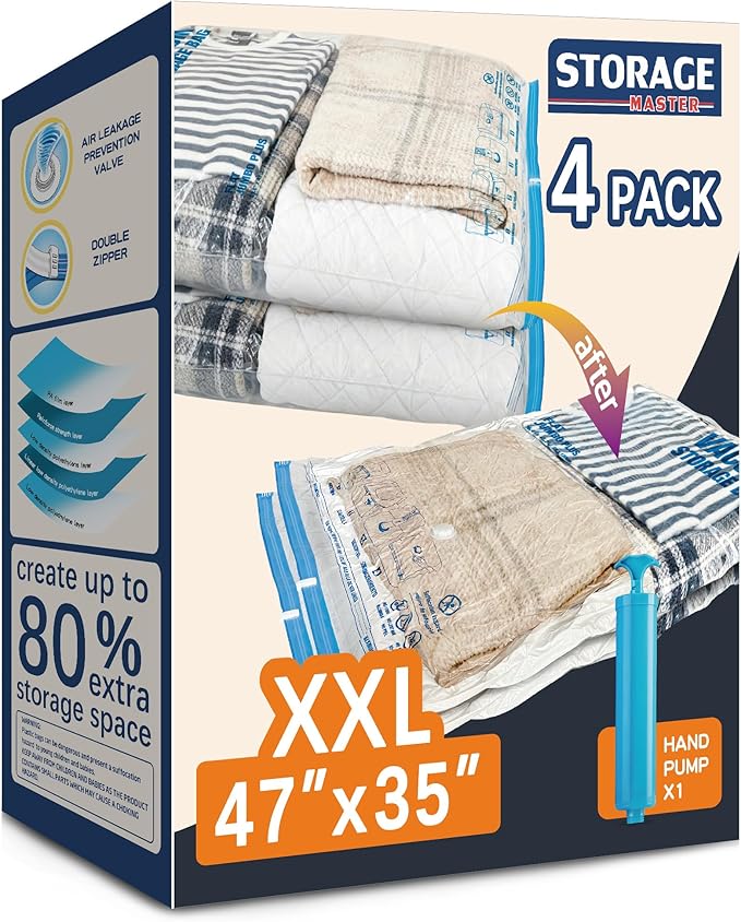 XXL Jumbo Vacuum Storage Bags, 47''X35'' Extra Large Space Bags for Blanket, Bedding, Comforters (4-XXL)