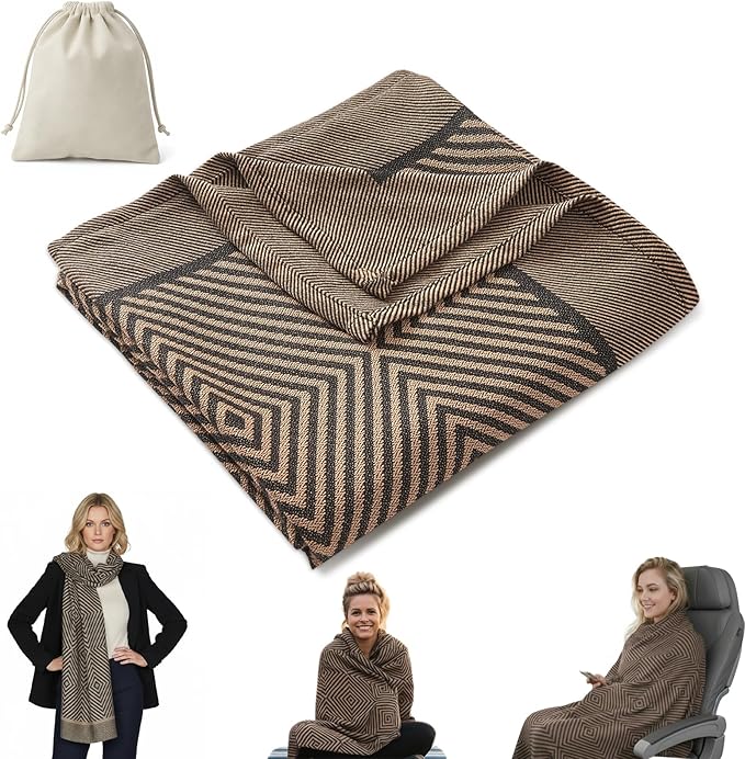 Travel Blanket Airplane - Ultra Soft & Lightweight Knit Design Compact Airplane Blanket,53x72 Inch,Stylish Travel Shawl Wraps for Flights,Office,Home Use,Travel Essentials & Gifts