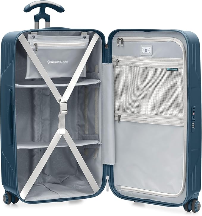 Traveler's Choice Ultimax II Polycarbonate Hardside Luggage with Spinner Wheels, Matte Navy, 28-Inch Medium Trunk
