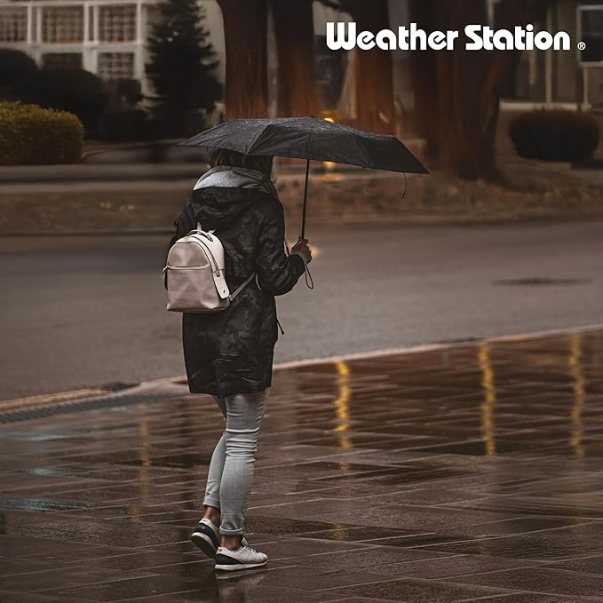 Weather Station Automatic Rain Umbrella, Windproof, Lightweight, and Packable for Travel, Full 42 Inch Arc, Black