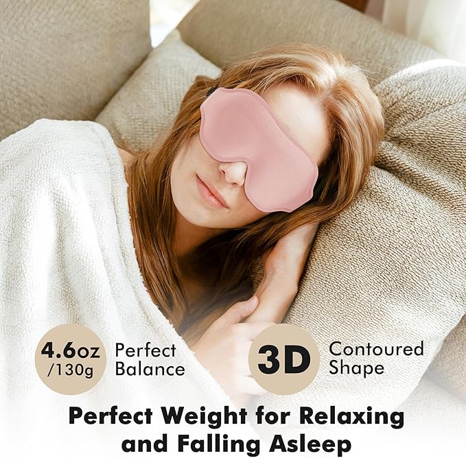 Weighted Eye Mask for Sleeping, 3D Contoured Sleep Mask Blackout with Adjustable Strap, Lash Extensions Sleeping Mask for Travel, Eye Cover Blindfold for Men Women (Pink, 4.6oz)