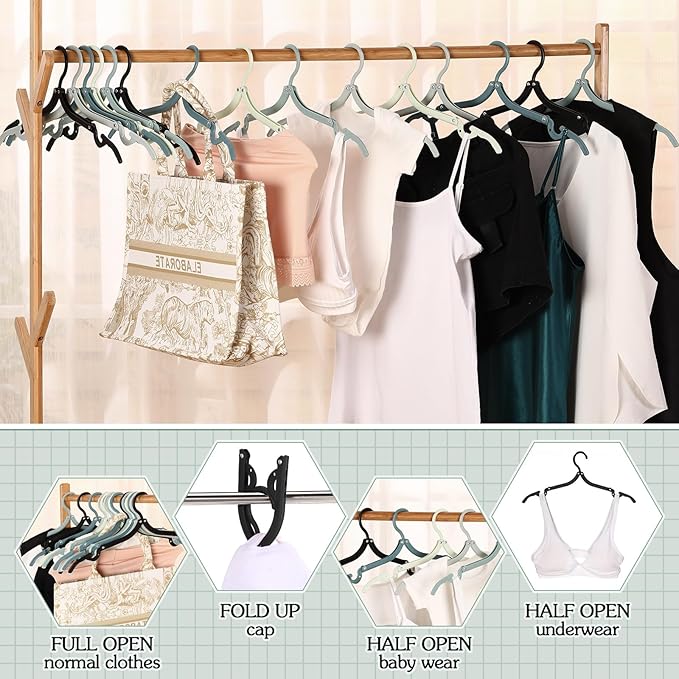 Teenyyou 15 Pcs Travel Hangers Cruise Ship Essentials Foldable Portable Plastic Vacation Hangers Non Slip Clothes Drying Rack Travel Accessories for Dormitory School Hotel Laundry (Vintage Color)