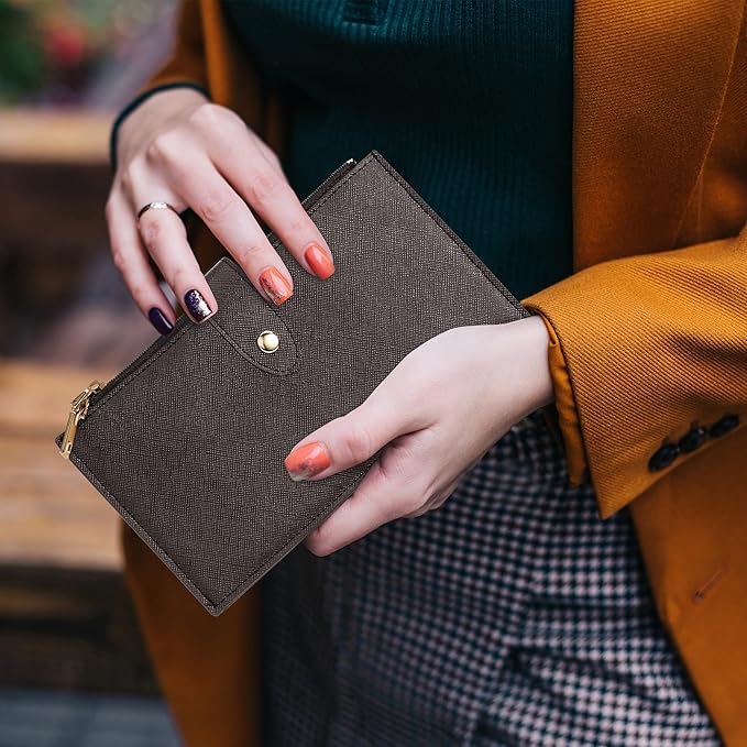 Travelambo RFID Wallet Women Large Size Bifold Multi Card Wallet Case with Zipper Pocke Credit Card Holder for Women