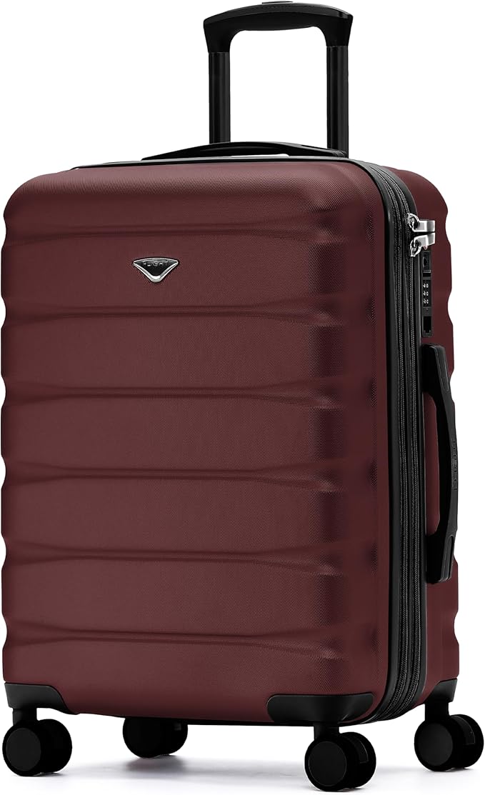 Flight Knight 24x16x10 Expandable Carry On Suitcase Hardside TSA Lock USB C Lightweight Luggage Silent Double Spinner Wheels Maximum Overhead Carry-On Bag For Virgin South West Approved Burgundy