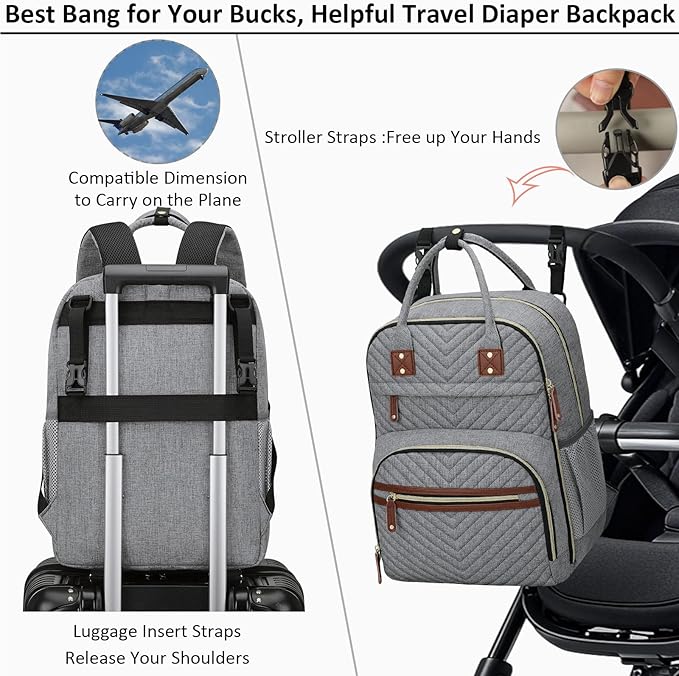 Tenot Diaper Bag Backpack for Women with Changing Pad, Baby Bag with Insulated Pockets Multifunctional Diaper Bags For Baby Girl Boy Waterproof Baby Bags For Boys Girls Maternity Bag Grey