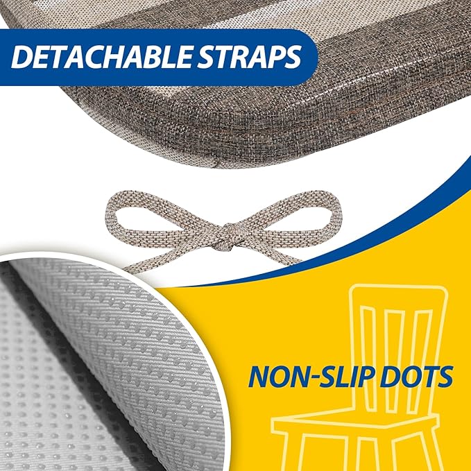 AAAAAcessories D-Shaped Chair Cushions, 2" Thick Dining Chair Pads with Ties and Removable, Machine-Washable Cover, 17" x 16", Set of 2, Boldstripes Chocolate/Beige
