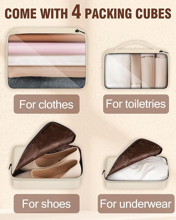 Carry On Luggage 22x14x9 Airline Approved, 20 Inch Softside Suitcase with 4 Pcs, Lightweight Luggage for Women with TSA Lock and 4 Spinner Wheels, Soft Side Carry-on Suitcases for Travel, Beige