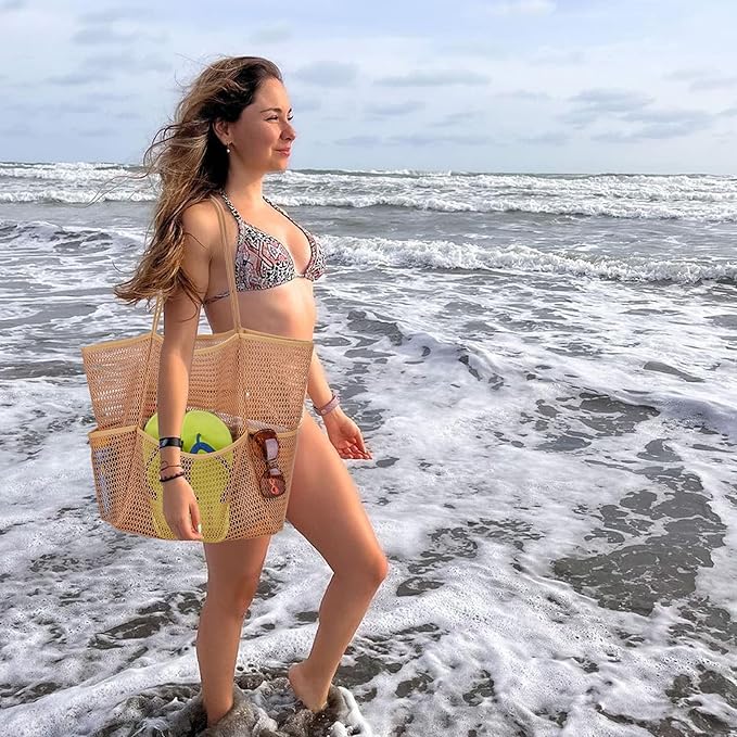 Tainehs Beach Bag - Mesh Tote Bag Beach Vacation Clothes for Women Pool Bag for Travel Pool Family Cruise Essentials 2026