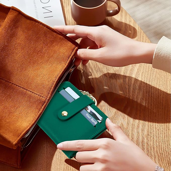 Airkit Small Wallets Woman RFID Blocking Leather Credit Card Holder - with ID Window - Card Wallets for Women - with Zipper Coin Purse - Keychain Wallet