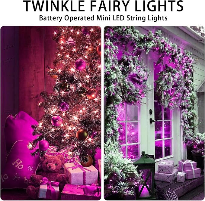 12 Pack Pink Fairy Lights Battery Operated, 7ft 20 LED Mini String Twinkle Lights for Christmas Halloween Party Valentine's Day Mason Jars Centerpiece Table Decorations (12, Pink)