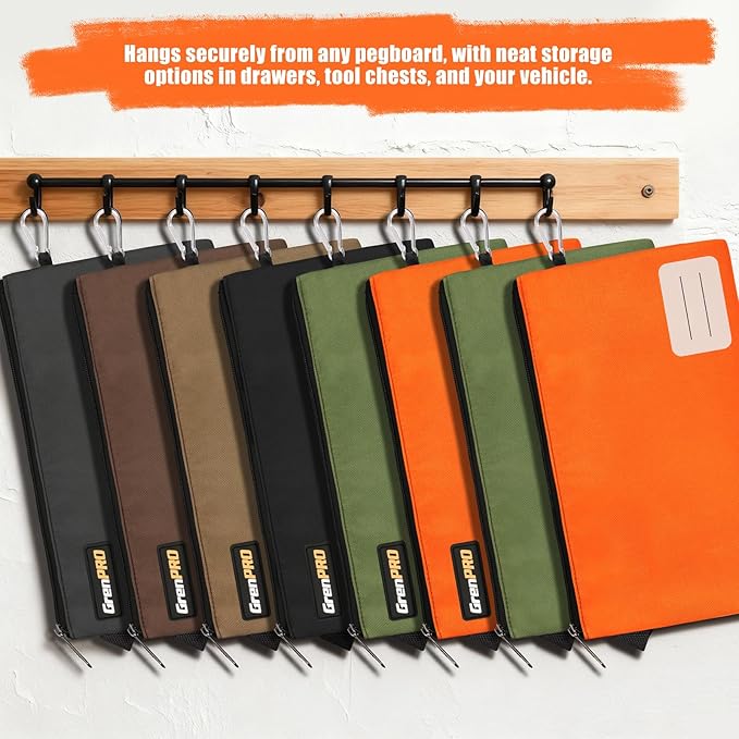 GRENPRO 8 Pack Canvas Tool Bag Zipper Tool Pouch, 12" Tools Utility Pouches Heavy Duty, Multipurpose Storage Organizer Bags with Dependable Metal Zippers