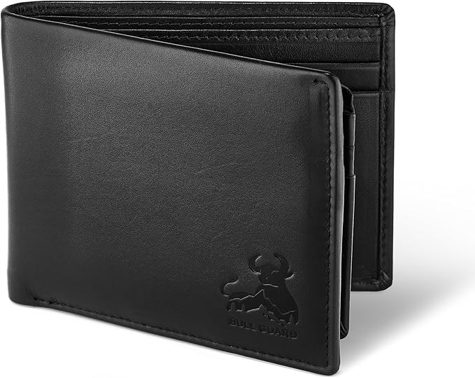 BULL GUARD RFID Blocking Wallet For Men Bifold Soft Black Genuine Nappa Leather Secure and Durable Extra Capacity Billfold with 11 Credit Cards