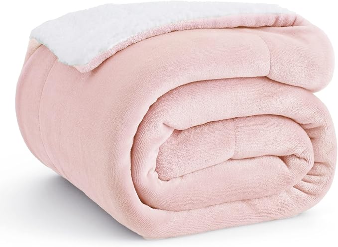 Bedsure GentleSoft Sherpa Fleece Throw Blanket for Couch, Non-Heated, Thick and Warm Throw Gifts for Women and Girls, Soft Fuzzy Plush Kids Blanket for Spring, Room Home Decor, Pink, 50x60 Inches