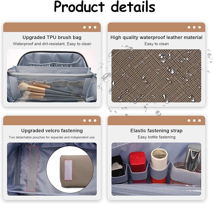BOYATU Travel Makeup Bag Organizer Cosmetic Bag: 3 Pcs Set Make up Bags for Women with Handle - Waterproof Vegan Leather Toiletry Bags Travel Essentials Pouch with Compartments (A-02-Grey)