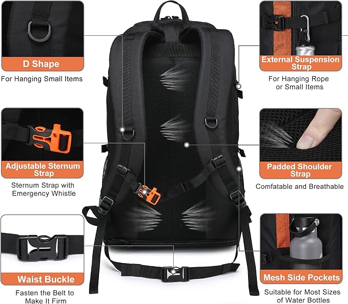 40L/50L Expandable Hiking Backpack for Men and Women, Travel Camping Backpack Flight Approved
