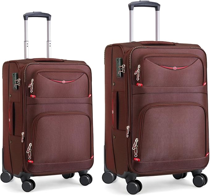 Softside Expandable Luggage with 4 Spinner Wheels, Durable Carry-On Luggage Suitcase (Coffee, 2-Piece Set 21/25)