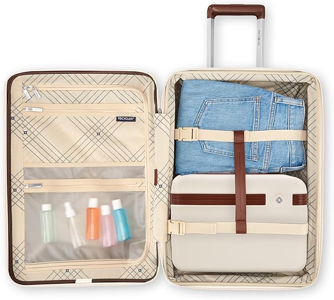 Virtuosa Hardside 21 Inch Carry On Luggage - Airline Approved with 360° Spinner Wheels, RightHeight™ Adjustable Handle - Zippered WetPak™ - TSA Lock - Expandable Light Polycarbonate Shell - Off White