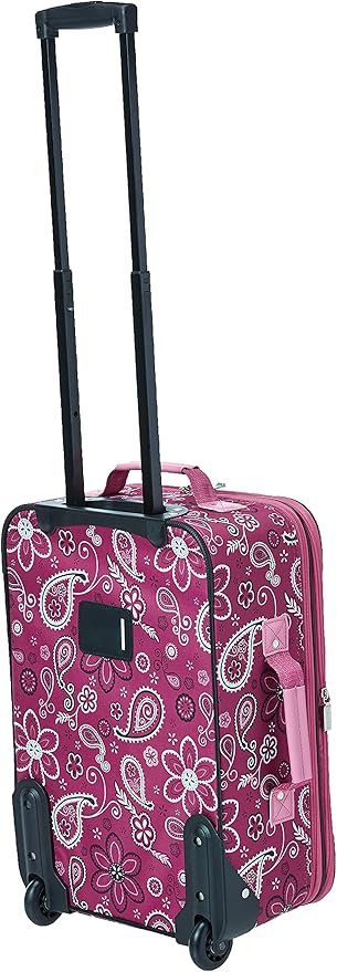 Rockland Fashion Softside Upright Luggage Set, Expandable, Wheel, Telescopic Handle, Pink Bandana, 2-Piece (14/19)