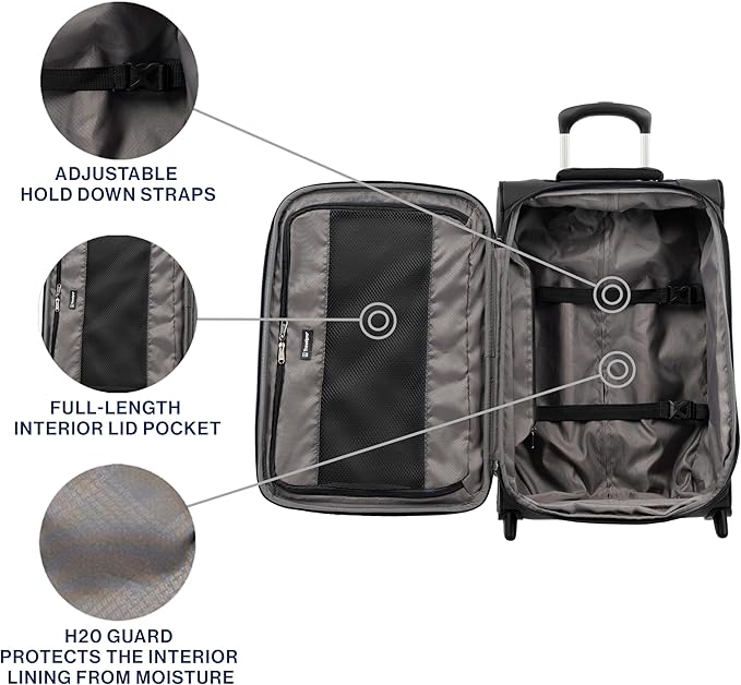 Travelpro Tourlite Softside 21" Expandable Luggage with 4 Spinner Wheels, Lightweight Suitcase, Carry-On, Black