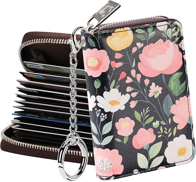 FurArt Zipper Wallet Women, RFID Blocking Credit Card Wallet, Business Card Holder, Compact Size KeyChain Wallet