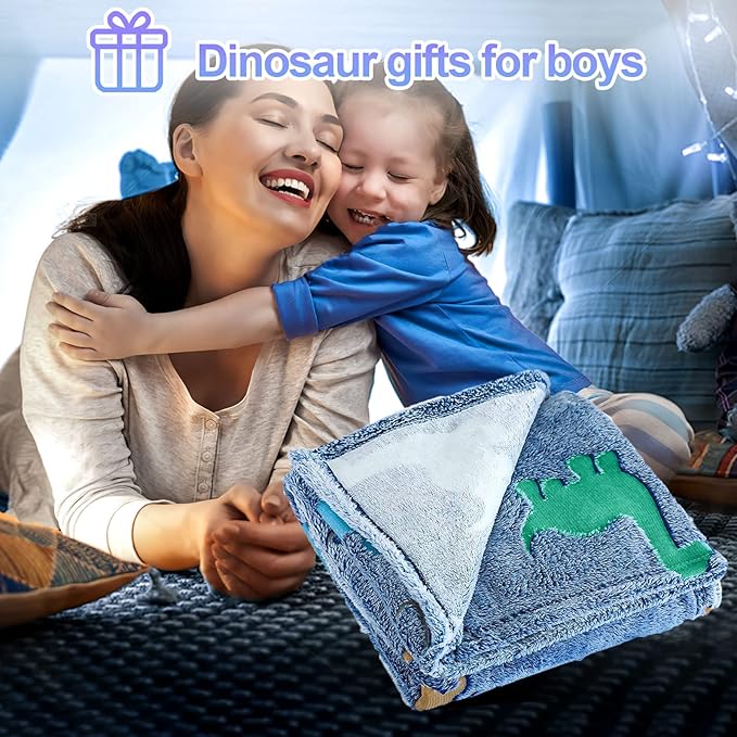 TEHALK Dinosaur Glow in The Dark Blanket for Kids, Toddler Blanket for Boys, Dinosaur Gifts for Boys/Kids, Soft Fleece Blanket Throw, Birthday Gifts 40"x60" (Pack of 2)