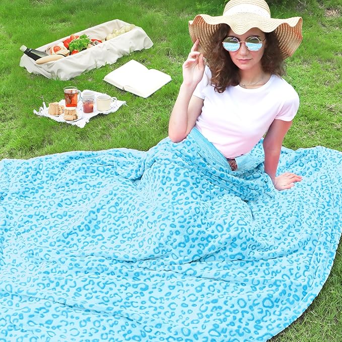 Blue Leopard Print Throw Blanket for Women, Ultra Soft Warm Cheetah Blanket, Fleece Throw for Bed Sofa Couch, Home Decor Living Room Bedroom Decor, Mothers Day Birthday Gifts for Mom Grandma, 50"x60"